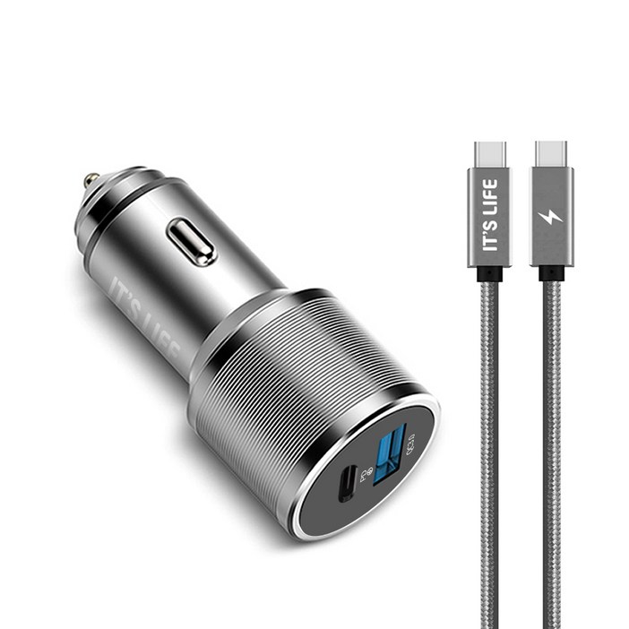 이츠라이프 놀리토 QC3.0 PD 36W 차량용 고속충전기 gen1 C to C PD 고속충전케이블 60W 1.2m, ITSCCPD충전기, 그레이