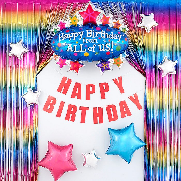 파티팡 레인보우커튼 올오브어스 생일파티 장식세트, 혼합색상, 1세트