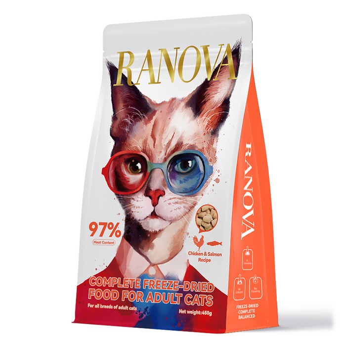 RANOVA 어덜트 동결건조 사료, 연어치킨, 450g, 1개 RANOVA 어덜트 동결건조 사료, 연어치킨, 450g, 1개