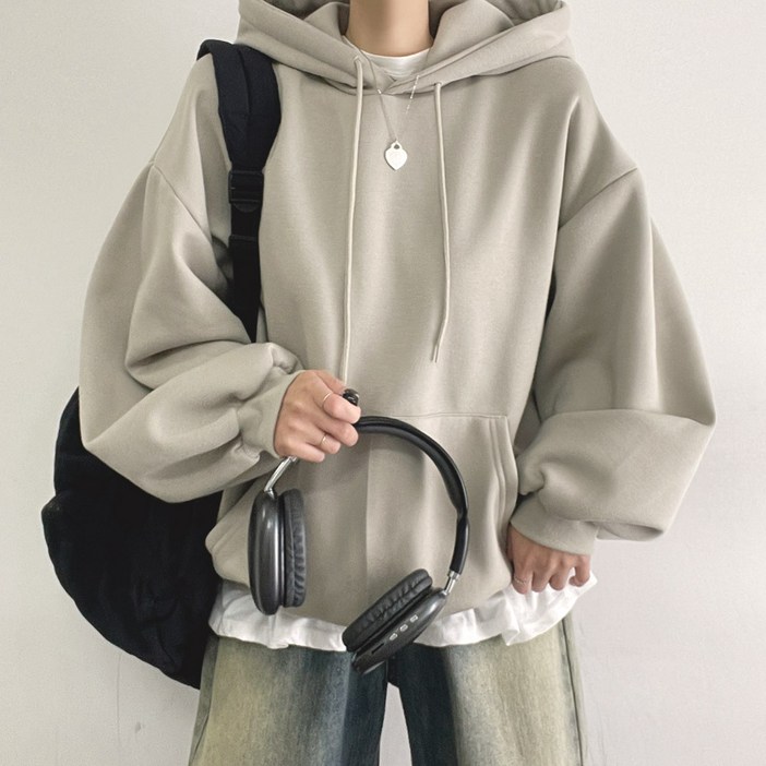 위드후이린 여성용 소프트 루즈핏 기모 후드 맨투맨 기모 버전 추가