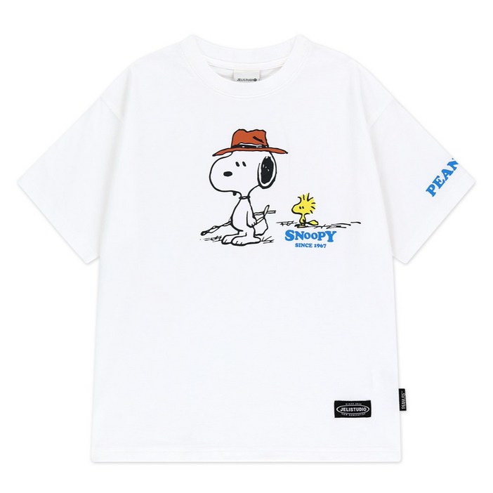 젤리스튜디오 아동용 피너츠 스누피와 우드스탁 피싱반팔 티셔츠