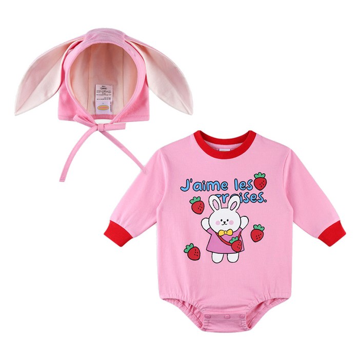 미니베베 스트로베리 토순 바디수트  모자 세트