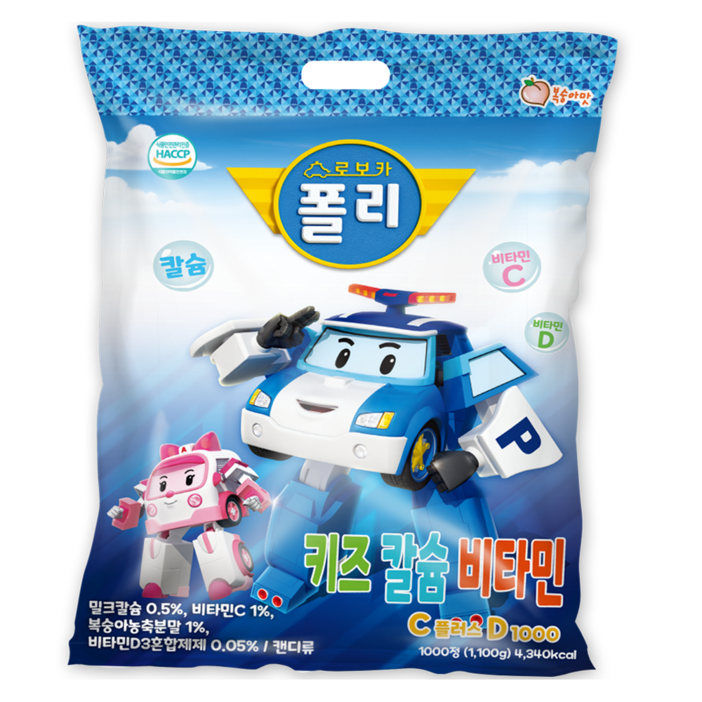 로보카폴리 키즈 칼슘 비타민 복숭아맛 비타민C플러스 D, 1개, 1000정