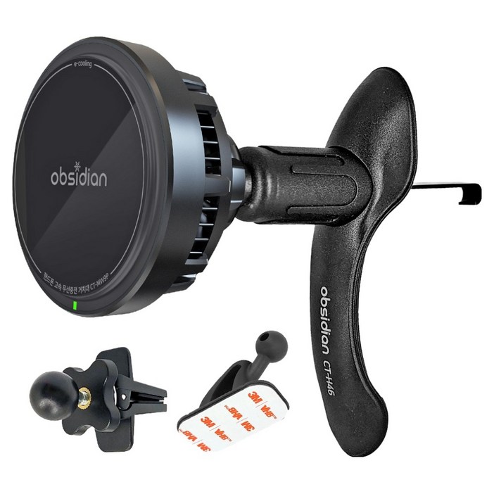 옵시디언 차량용 Qi 2 맥세이프 e쿨링 송풍구 핸드폰 거치대, 1개, 블랙