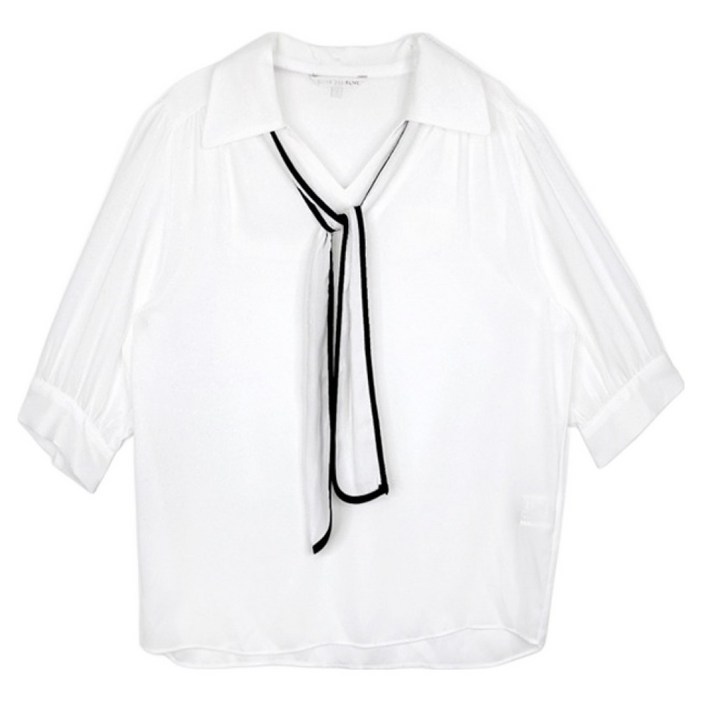 올리브데올리브 여성용 리본배색 V넥 카라 루즈핏 블라우스
