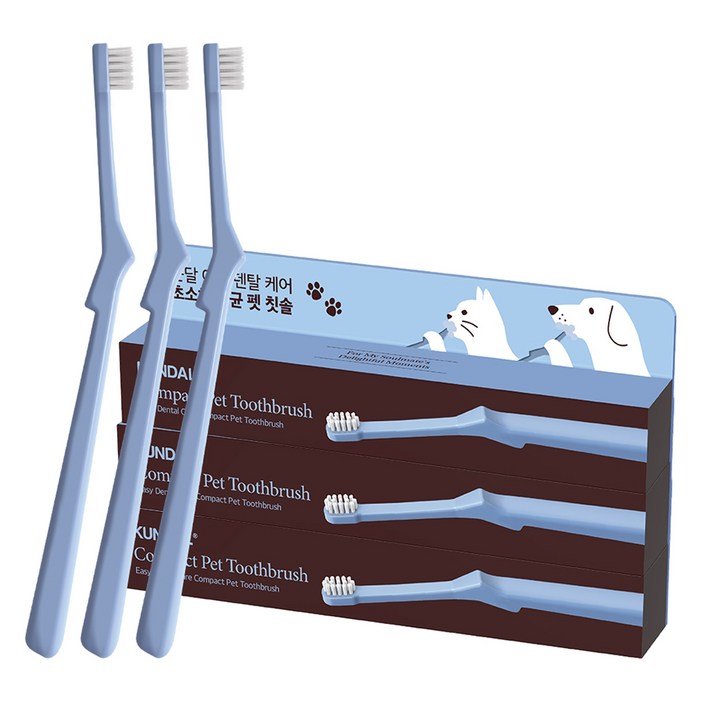 쿤달 반려동물 이지 덴탈 케어 초소형 항균 칫솔 6 x 3 mm, 블루, 3개
