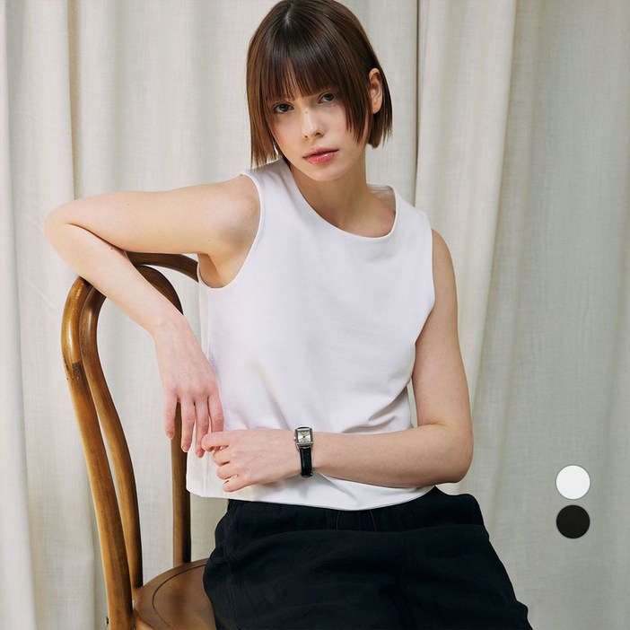 ELLE PARIS 여성용 클린피니시 슬리브리스 탑 티셔츠
