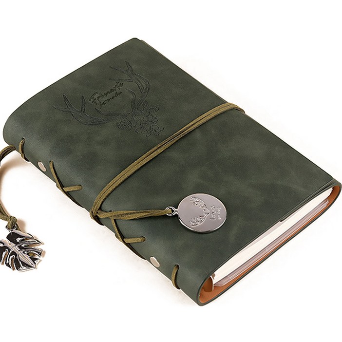 프롬아떼 빈티지 사슴 인장 6공 가죽 만년 무지 A6 다이어리