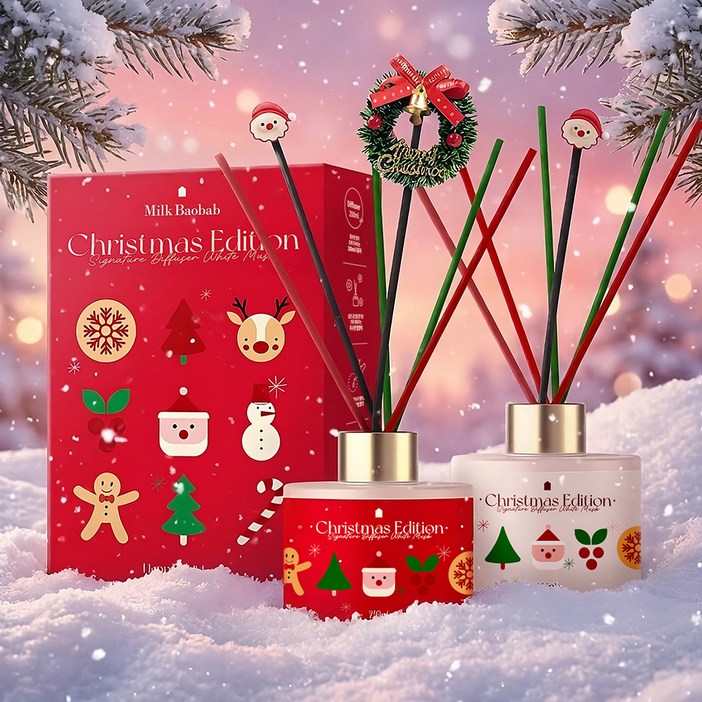 밀크바오밥 시그니처 디퓨저 크리스마스 에디션 200ml x 2종 세트, 화이트머스크, 1개