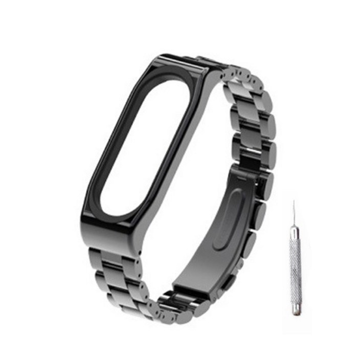 뽀마 미밴드3 미밴드4 미밴드5 미밴드6 클래식 메탈 스트랩 블랙 + 시계줄 조절기, 블랙