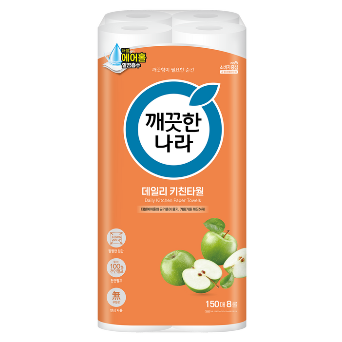 깨끗한나라 천연펄프 데일리 롤키친타월, 8개, 150개입