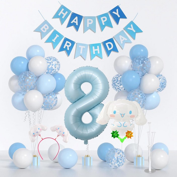 뷰라뷰 캐릭터 생일파티 풍선 세트, C 산리오 시나모롤 숫자8, 1세트