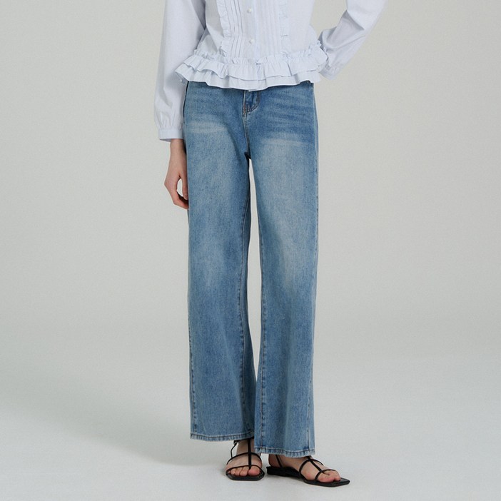 에이비플러스 여성용 기본/롱 기장 사이드 절개 와이드 데님 팬츠 LSA5MP4