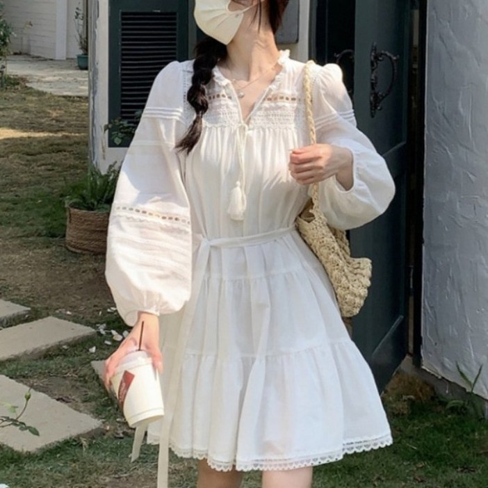 아이엠몽 여성용 스에리 펀칭 플레어 캉캉 미니 원피스