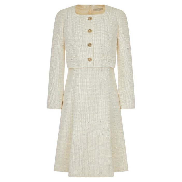 라인어디션 스퀘어넥 트위드 플레어 원피스