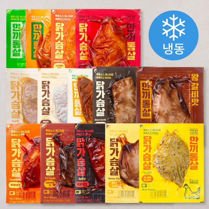 한끼통살 통살 소스 닭가슴살 100g x 14종 세트 (냉동), 14개
