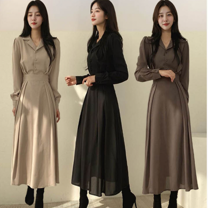 여성롱원피스 슬림 롱원피스 A라인 심플 데일리 여자정장 사무실 하객룩