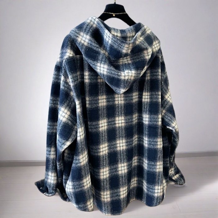 COSYEVNO 여성복 기모 봄 가을 후드 체크 셔츠