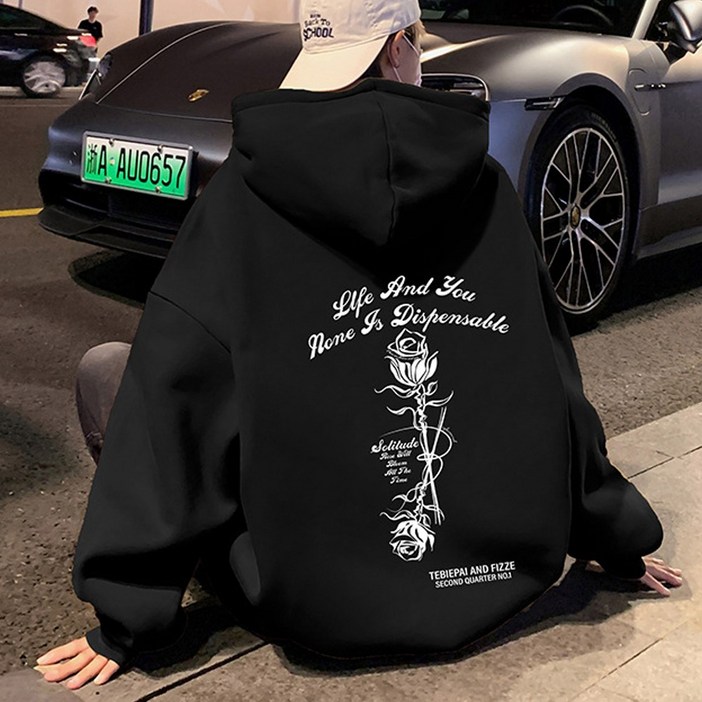 벨베스 남자 오버핏 포인트 프린팅 후드 맨투맨 티 1315