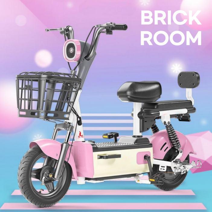BRICKROOM 데일리 전동 스쿠터 자토바이 전기 자전거 팻바이크 2인용 분리형 배터리, 핑크 BRICKROOM 데일리 전동 스쿠터 자토바이 전기 자전거 팻바이크 2인용 분리형 배터리, 핑크