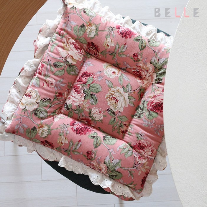 순면 플라워 두겹 레이스 의자 방석 40x40 끈포함논슬립