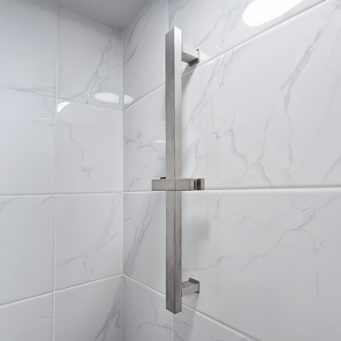 로딘 사각 슬라이드바 높이조절 자동 행거 고급 SUS304 무광 니켈 스텐 샤워기걸이 LO-702, 실버