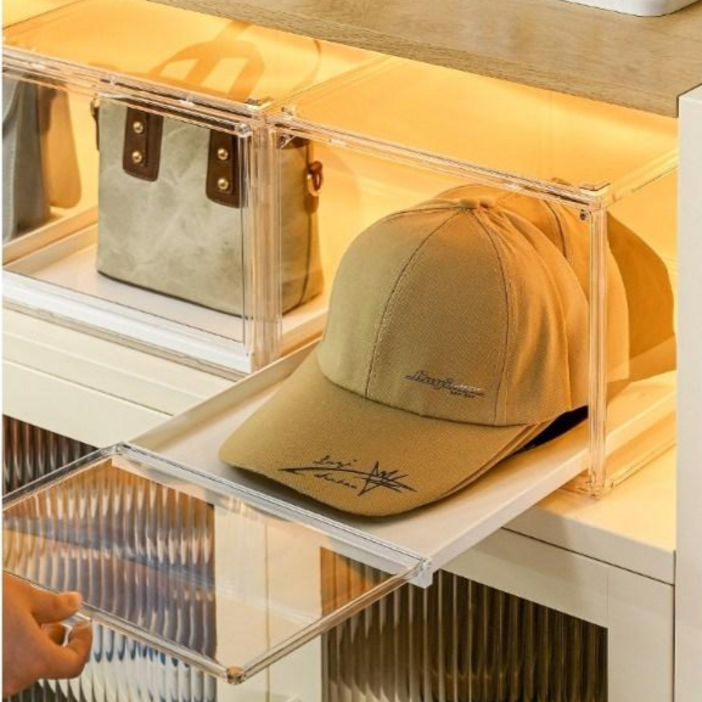 디루아 가방 보관함 모자 정리함 아크릴 수납장 슬라이딩 수납함, 2개, 화이트