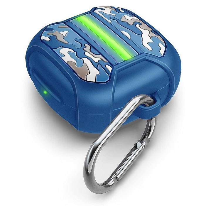 TCGCMC 갤럭시 버드2 프로 케이스 2022갤럭시 버드 2 2021갤럭시 라이브 2020카모플라주 블루 소프트 실리콘, 야간 조명, 카라비너 포함 144074