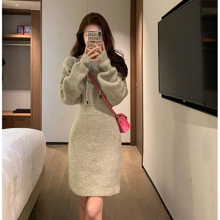 메이조아 후드니트원피스 여성스러운 미니원피스 메이조아 후드니트원피스 여성스러운 미니원피스