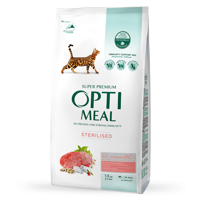 (임박사료~ 6/29까지) 옵티밀 스테럴라이즈드캣 고양이 기능성 사료 소고기&수수 1.5kg, 1.5kg, 1개
