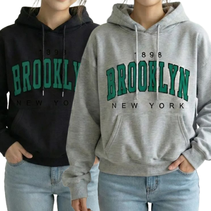 리앤 여성 기모 후드티 브룩클린 세미루즈핏 2종 세트