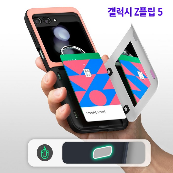 갤럭시 Z 플립5  구스페리 교통카드2장수납 링 고리 마그네틱 도어범퍼 KF94 갤럭시 Z플립5 SMF731