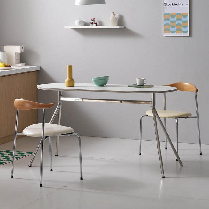 프리메이드 인테리어 라운드 식탁 테이블 4인용 6인용 식탁 탁자 카페 거실 티 테이블, 4인용, 이지 라운드 테이블(화이트+실버)