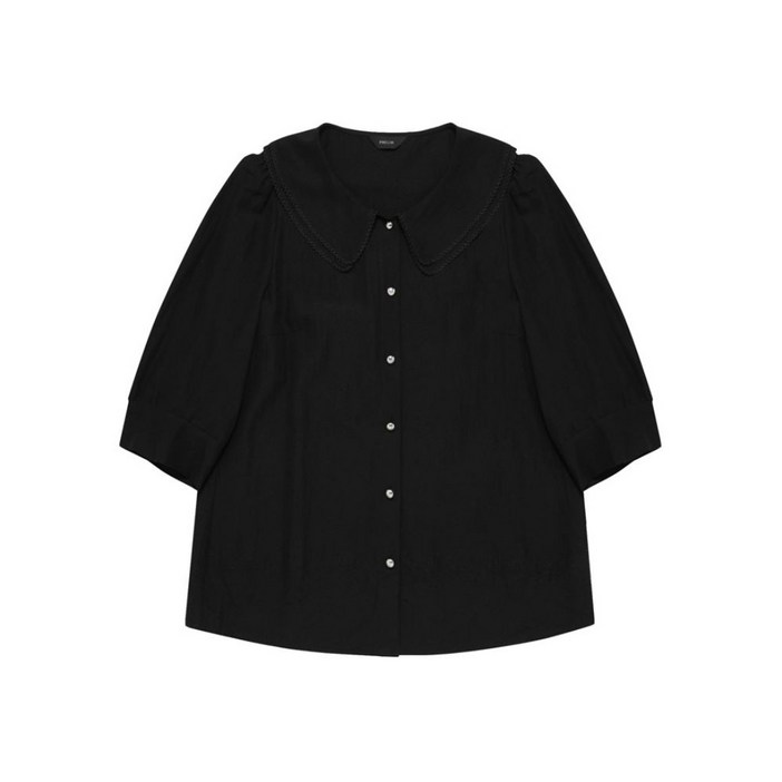 프렐린 블랙 이중 카라 7부 블라우스 RBB252S70