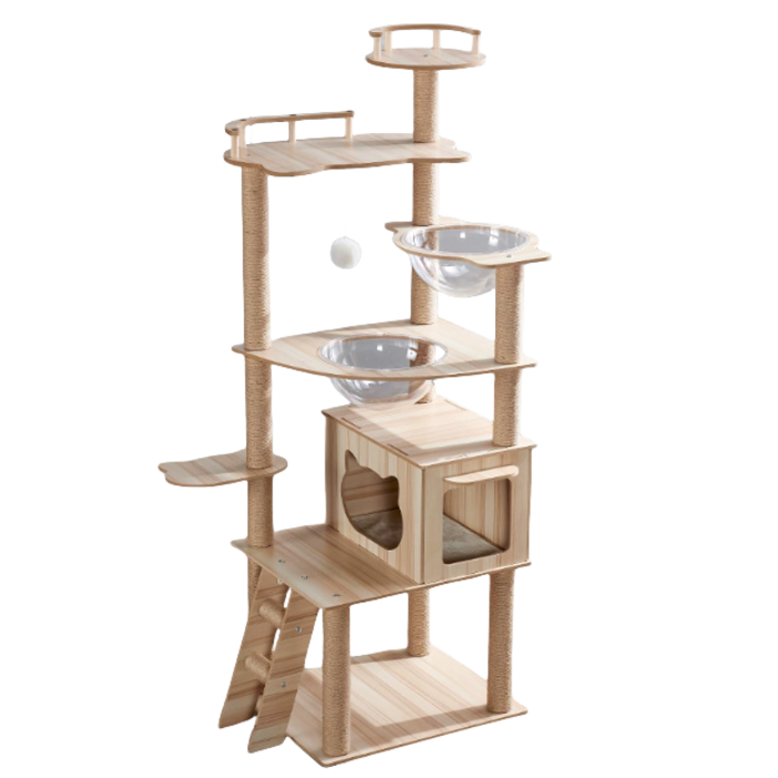 리빙가감법 고양이 캣타워 스크래쳐 대형 B12 숨숨집 하우스 투명 해먹 장난감 캣폴, 원목색, 1개