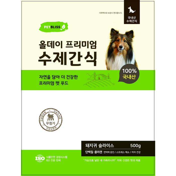 펫블리스 프리미엄 올데이 스틱 강아지 수제간식, 1개, 500g, 돼지귀 슬라이스