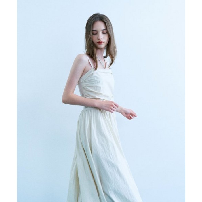 ADAUL 젤리 셔링 초커 롱 원피스  아이보리
