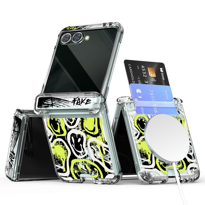 이디즌 갤럭시 Z플립 7 케이스 투명 디자인 힌지보호 슬림 카드 2장 수납 맥세이프 호환 자석 내장 충격방지 범퍼 힌지아머 제트플립6