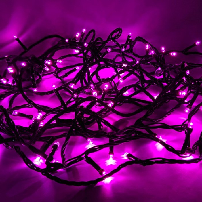 선세이브[세트] 크리스마스 트리/캠핑 조명 LED 은하수 100구 검정선+전원케이블 세트, 핑크색