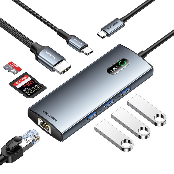 Rocoren 11 in 1 USB C 허브 PD 100W RJ45 SD 리더 Macbook Air Pro 용 USB 3.0 분배기 도킹 스테이션 Samsung LG 노트북