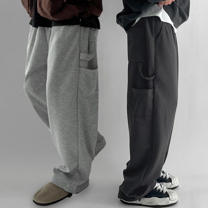2장묶음 빠델 남자 여자 커플 카펜터 트레이닝 와이드 밴딩 스트링 팬츠 기모 겨울