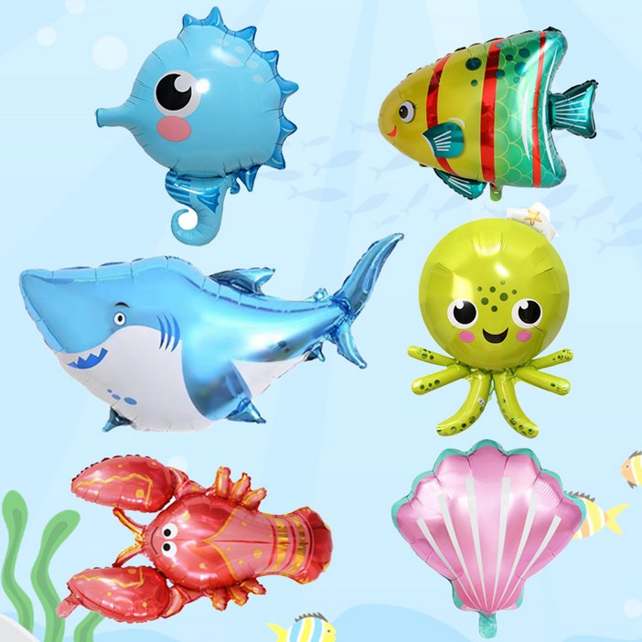 파티앤온 바다 동물 상어 물고기 풍선 6종세트, 바다 동물 6종