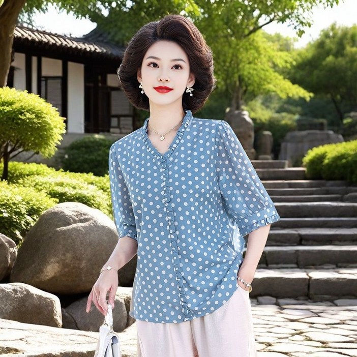 Skyciky 문학 복고풍 라운드 넥 셔츠 큰 사이즈 느슨한 7 포인트 캐주얼 여성 여름 새로운 백 기질 탑스 BB395