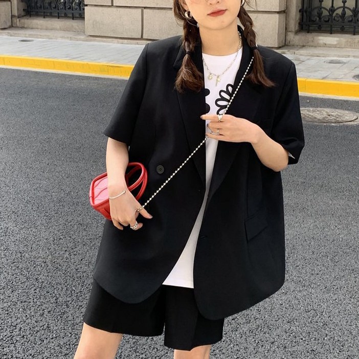 UPPERCUT 여성 반팔 자켓  반바지 정장 세트 투피스 셋업 빅사이즈 세미정장