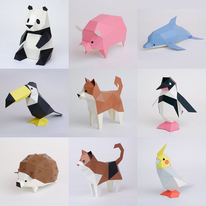 일본 정식수입 KAKUKAKU TINY 동물 17종 모음 DIY 페이퍼크래프트 종이모형 종이퍼즐 3D모형 3D 종이 입체퍼즐 장식품 집꾸미기 동물모형, 펜더