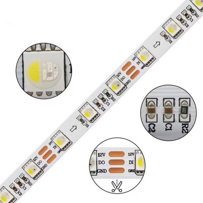 5M DC12V SK6812 P8 RGBW LED 디지털 스트립 5050 SMD 유연한 조명 P20 IP65 흰색 PCB 1 IC 드라이버 3