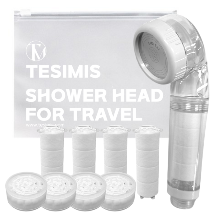 테시미스 여행용 샤워기 필터내장 본품  헤드필터4p  세디먼트필터4p  파우치세트, 화이트, 1개