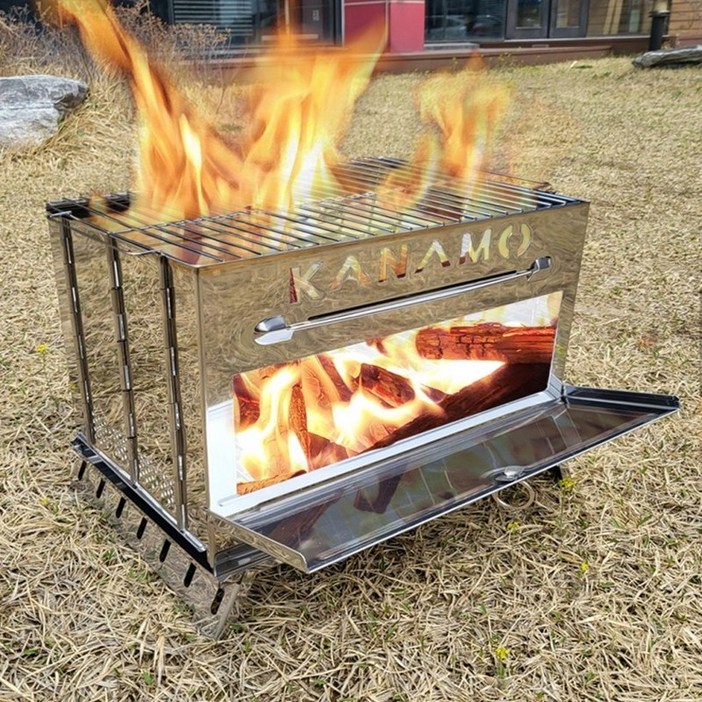 KANOMO 휴대용 접이식 캠핑 마당 바베큐 와이드형 불멍 화로대  전용가방, 1개