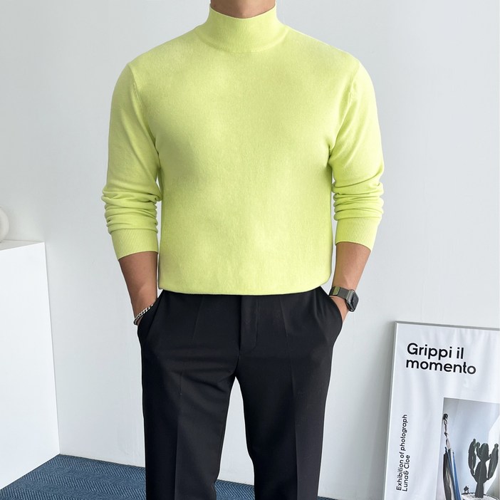 데일트 남자 스판 부드러운 반폴라 니트