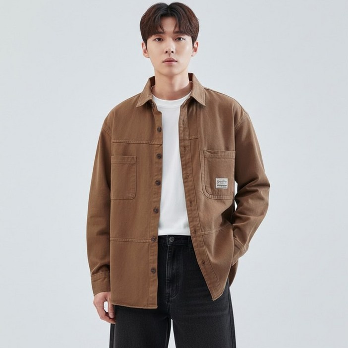 지디오 남성 루즈핏 코튼 워크 셔츠 자켓 봄 가을 간절기 포켓 남방 아우터